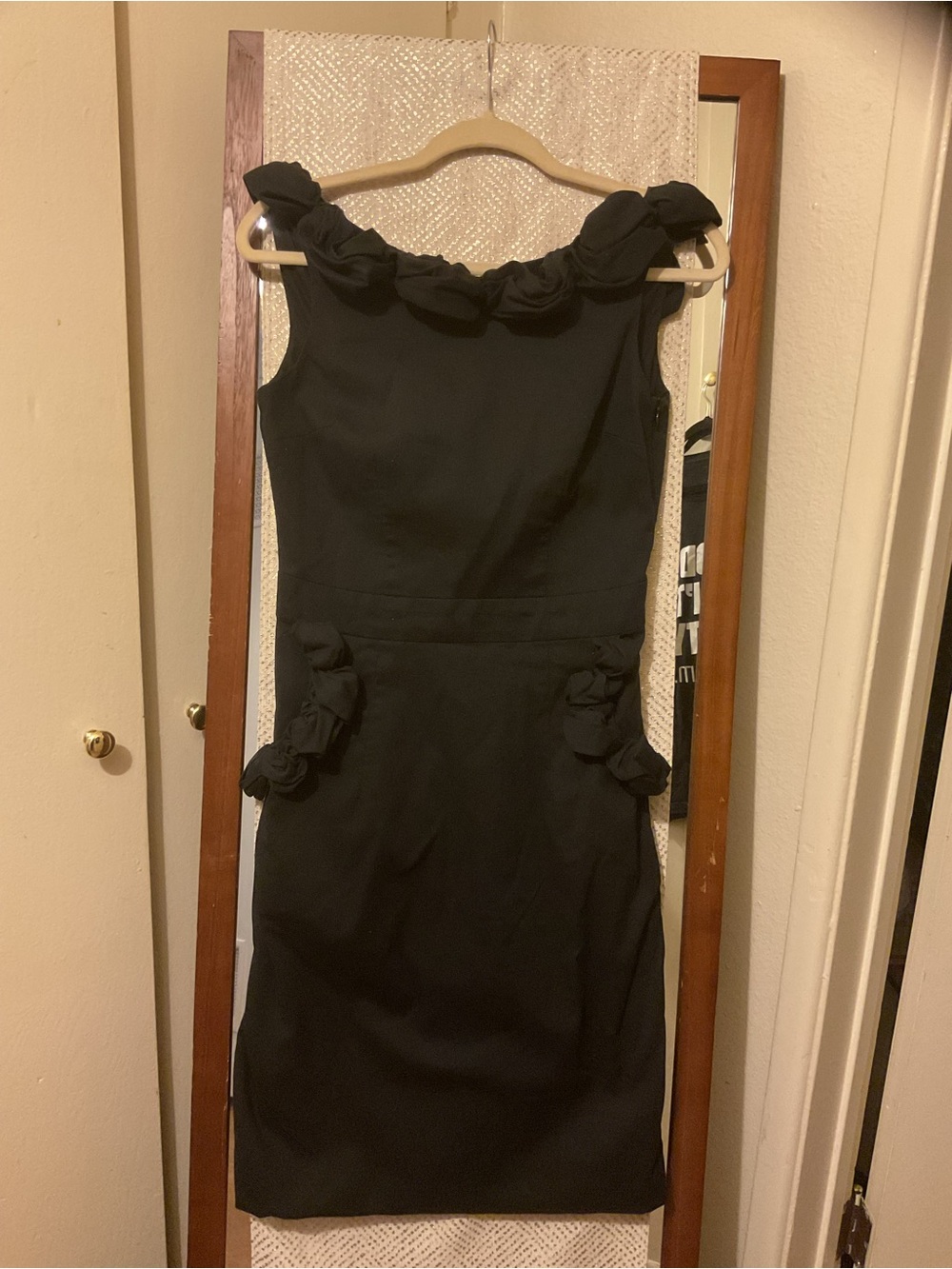 Black Midi Dress with Rosette Trim